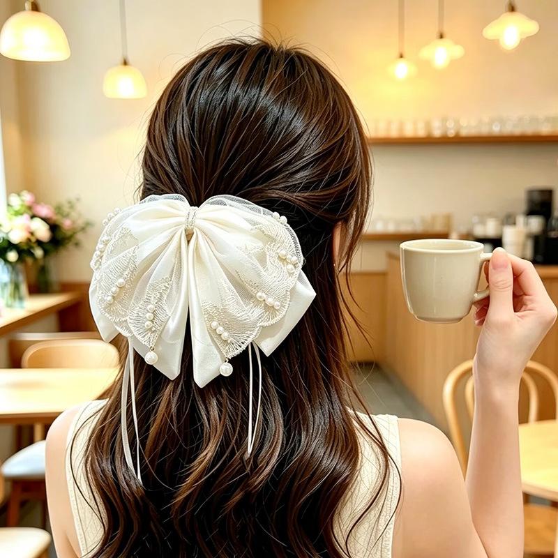 Handgefertigter Chiffon-Haarclip mit floraler Schleife für voluminöses Haar