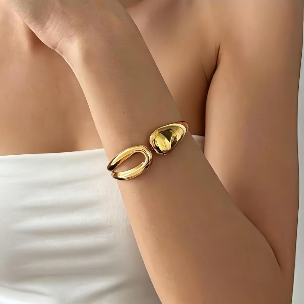 Geometric Gold Wide Face Minimalist Punk Bangle for Women