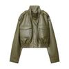 Foreign Trade Wholesale European and American Style French, Women's Clothing, Fashion Versatile Trend Semi-turtleneck Imitation Leather Effect
