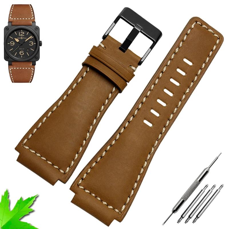 35mm*24mm Genuine Leather Watchband Men's wristband for Bell Ross BR-01 and BR-03 Strap Wrist Belt Bracelet + Tool