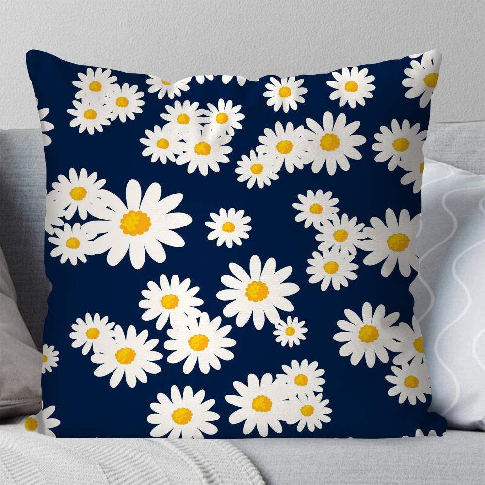 1pc Daisy Fresh Style Pillow Case Square Pillow Bedroom Sofa Leisure Comfort Cushion Car Living Room Home Decoration 40X40