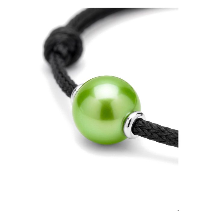 Bracelet - Pearls & Colors - Perle de Culture d'Eau Douce 9-10 mm Ronde Vert Clair - Cordon Noir - Argent 925 - Femme