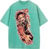 Japan Anime Demon Slayer Kamado Tanjirou Printed Tshirt Men Casual Cotton T-shirts Vintage Washed Tee Harajuku Male T Shirt