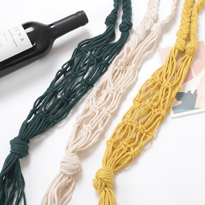 Knotted Macrame Wine Bottle Holder Boho Bottle Bag Wine Hanging Bottles Woven Rope Net Pocket Wine Bags