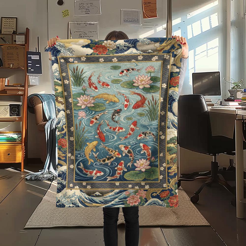 Koi Fish Classical Print Flannel Blanket, High quality Comfortable for All Seasons, Home Decor, Warmth and Comfort, Perfect for Christmas Gifts71