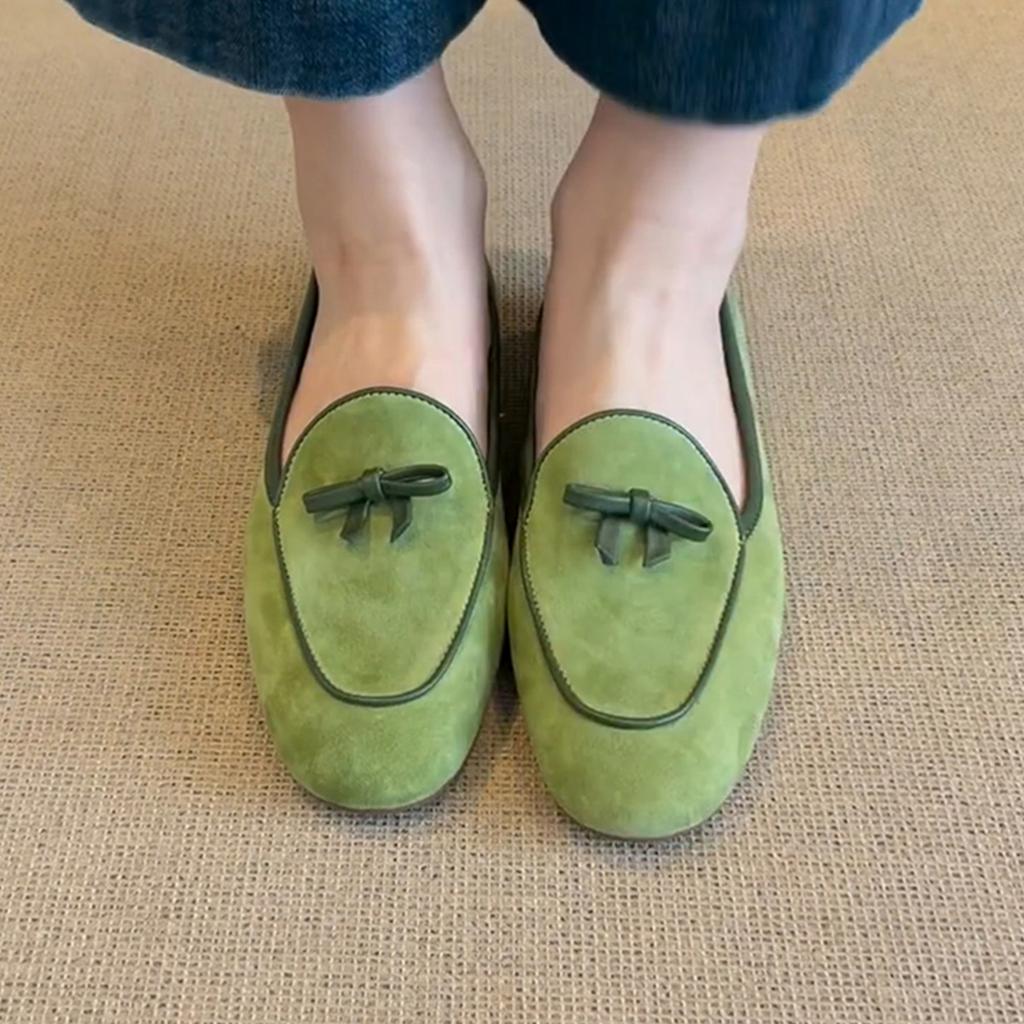 Sheepskin Version Inner Height Increase Single Shoes Women's Shoes Bow White Loafers Women's Versatile Suede One-pedal Small Leather Shoes