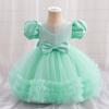 Baby Girls Princess Tulle Dress Puff Sleeve Formal Gown Pageant Wedding Party