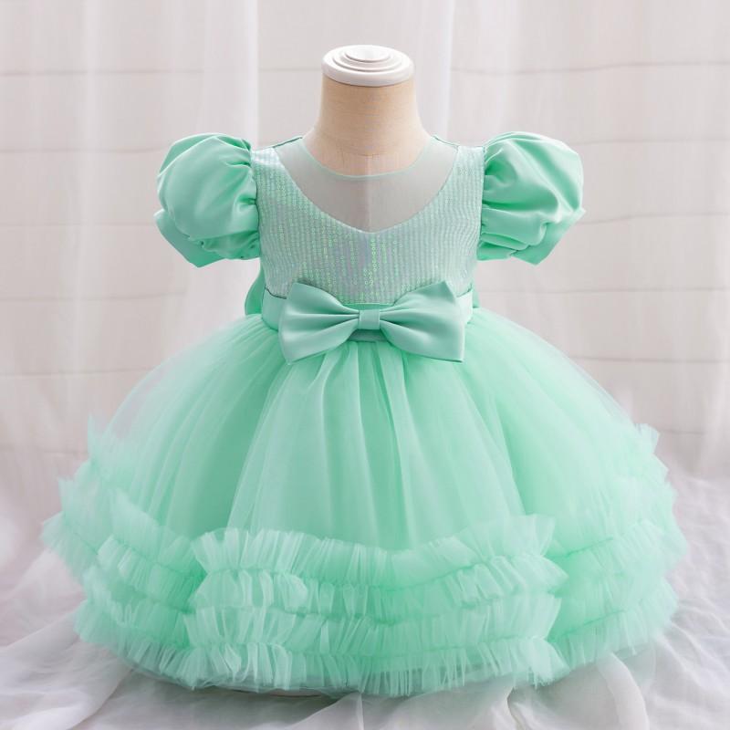 Baby Girls Princess Tulle Dress Puff Sleeve Formal Gown Pageant Wedding Party