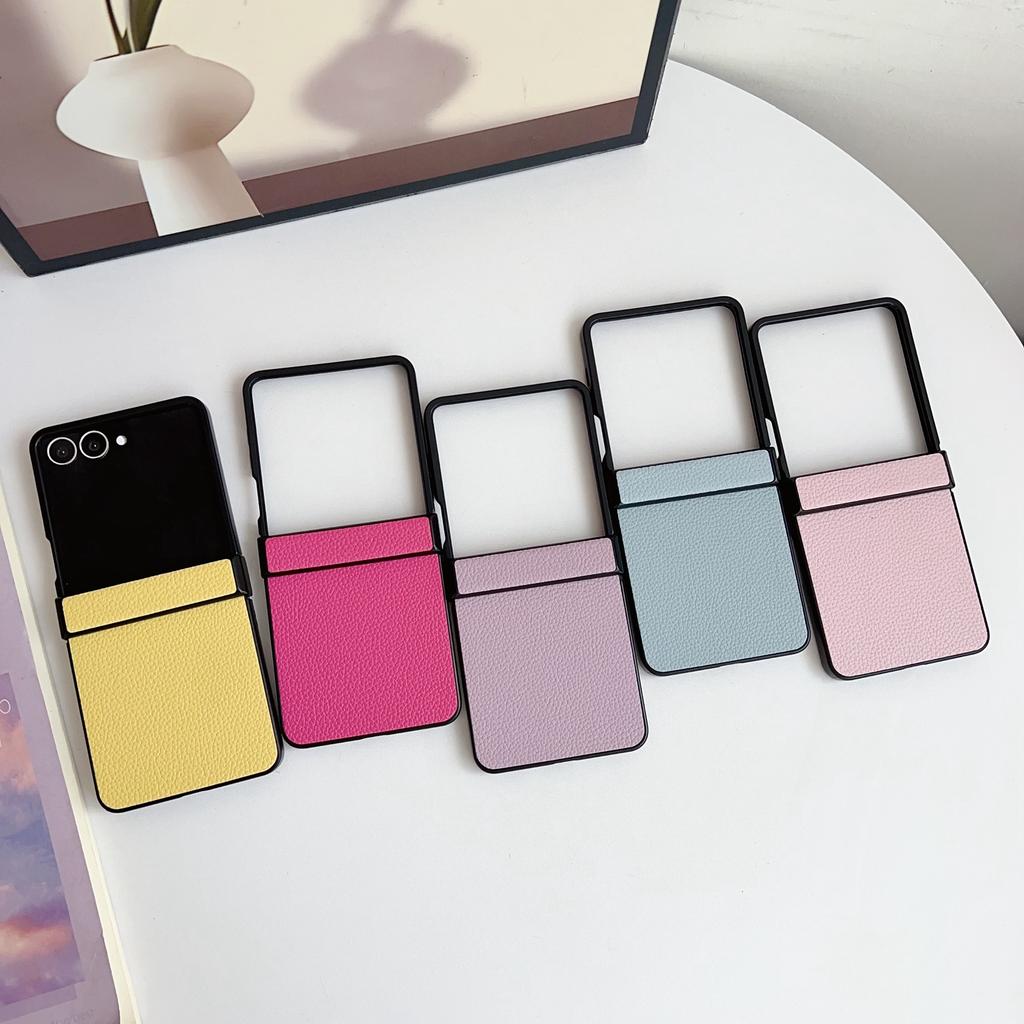 For Samsung Galaxy Z Flip7 5G Case Hinge Protection Litchi Texture Leather + PC Phone Cover