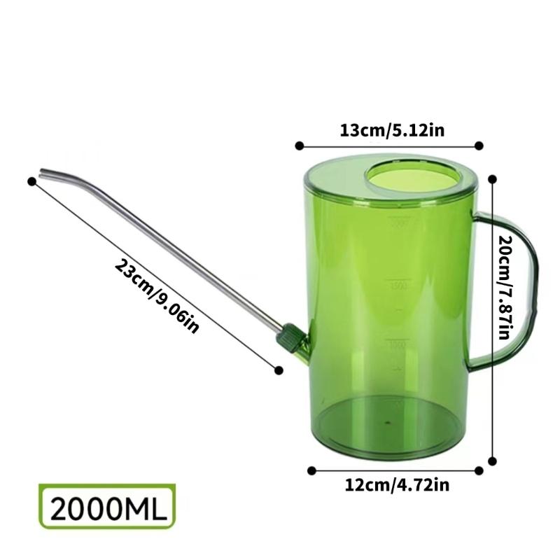 2L Clear Watering Can with Scale and Stainless Steel Long Nozzle for Indoor and Outdoor Plant Watering Health Growth