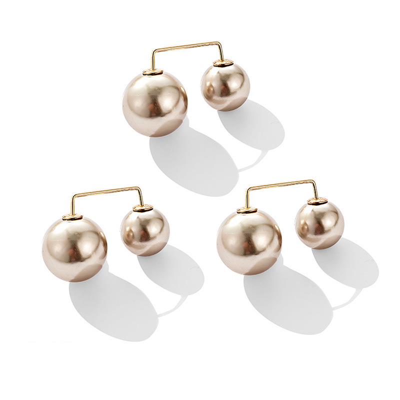 Fashion Double Pearl Brooches for Women Sweater Collar Needle Brooch Pins Anti-glare Clothing Accessories