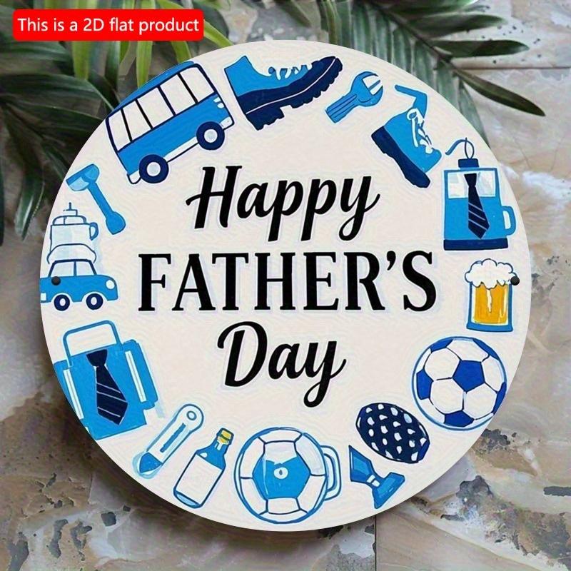 2d Flat 20*20, Charming Blue Tool Pattern "Happy Father'S Day" Round Wooden Sign, Suitable for Home, Office, Cafe, Kitchen Decoration, Bar Decoration.
