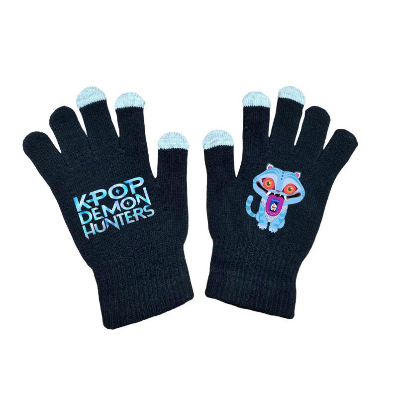 Kids Boys Girls Demon Hunters Derpy Printed Velvet Autumn Winter Warm Knitted Gloves