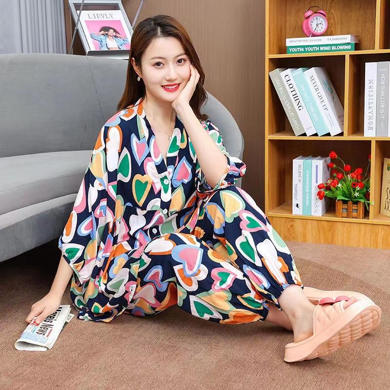 

Літній жіночий комплект: топ і штани для сну, домашній одяг, повсякденний набір XXXL рожевий