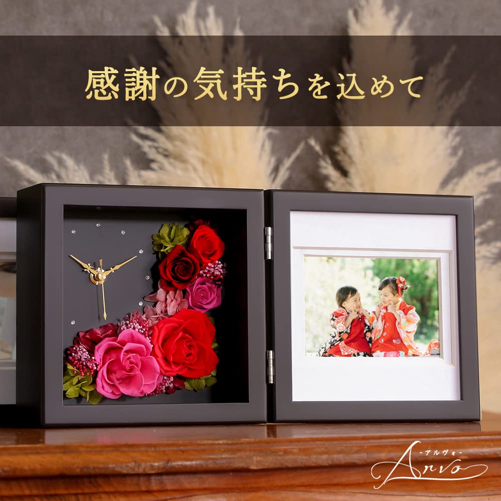 Preserved Flower Photo Clock Arvo Gift Studio Happy x [Original Smile] (White Pink)