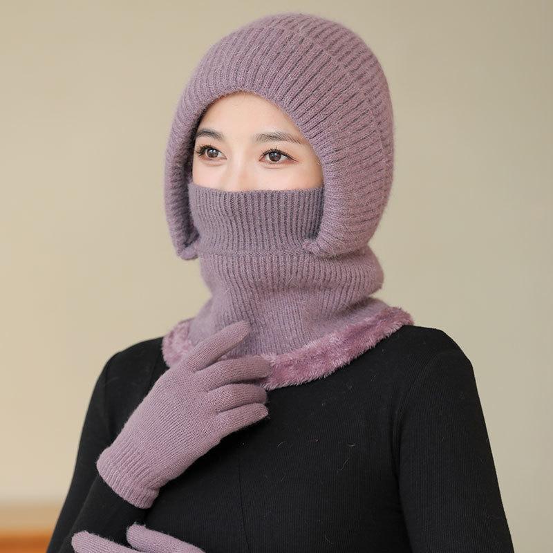 Rabbit wool blended warm hat lady mother winter scarf mask one-piece hat middle grandmother one-piece hat
