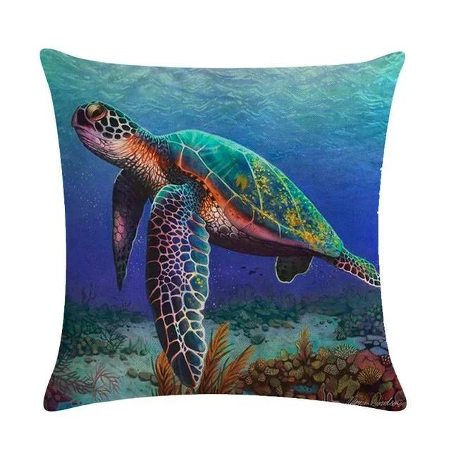 Ocean Breeze Turtle Pattern Double-sided Printed Pillow Cover Short Plush Suitable Living Rooms Bedrooms Throw Cushion Cover