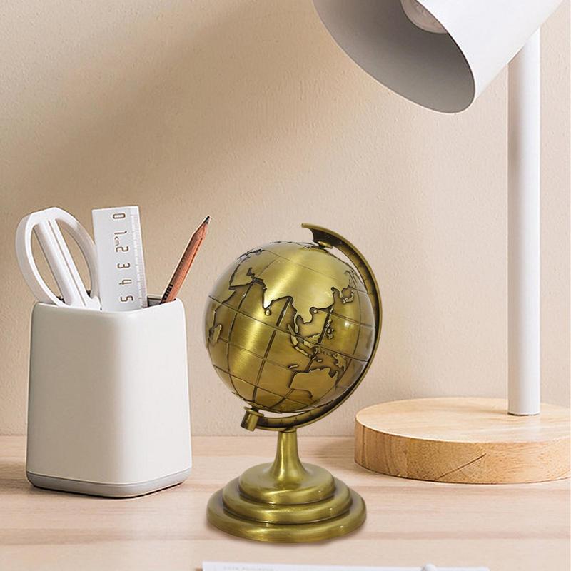 Luxury Office Decor Ornaments Vintage World Globe Metal Decorative Crafts Modern Home Living Room Study Desk Decorations