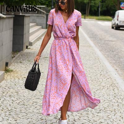 Grote Maat Zomer Jurk voor Dames Vakantie Polka Dot Print Strik Taille V-Hals Midi Korte Mouw Jurken