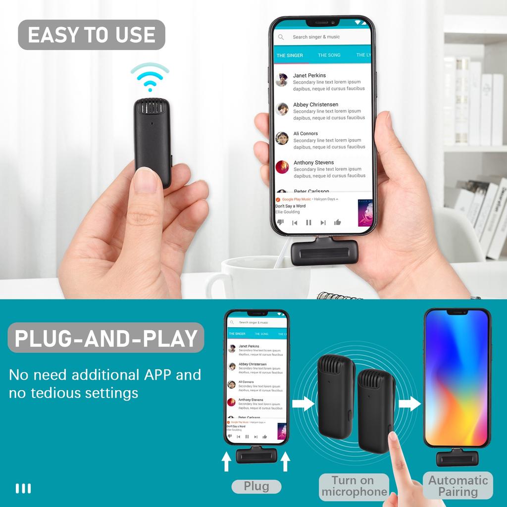 Portable One Trigger Two Wireless Microphone System with 1 Receiver & 2 Clip on Microphone 20M Transmission Range Built