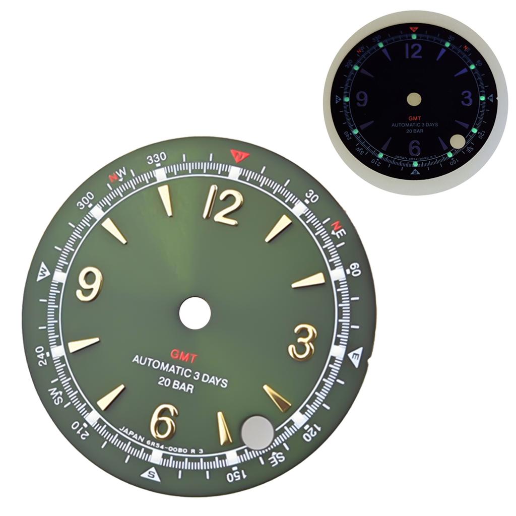 28.5mm Green Lume Case Mod Parts Sterile Arabic Pilot Alpinist Dial For Seiko Prospex Land NH35/36/4R/6R/7S Automatic Movement