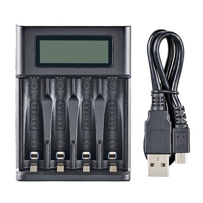 4 Bay AA LR03 Battery Charger USB Input Fast Charging Independent Slots LCD Display for NiMH NiCD Rechargeable Batteries