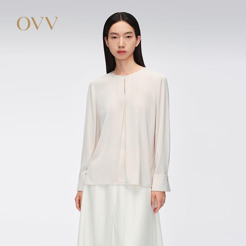 OVV Women s Blended Fabric Elegant Round Neck Long Sleeve Shirt M