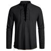 Men's Casual Hippie Style Drawstring Collar Long Sleeve Shirt Cotton Linen Blend Lightweight Comfortable Top for Everyday Wear