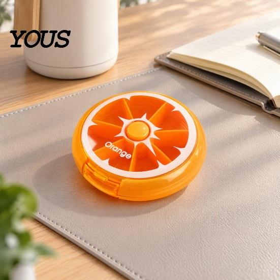 Daily Pill Management Tool 7 Day Organizer, Portable Rotary Case, Cute Fruit Style Vitamin Holder for Trips Compact ABS Container Travel And