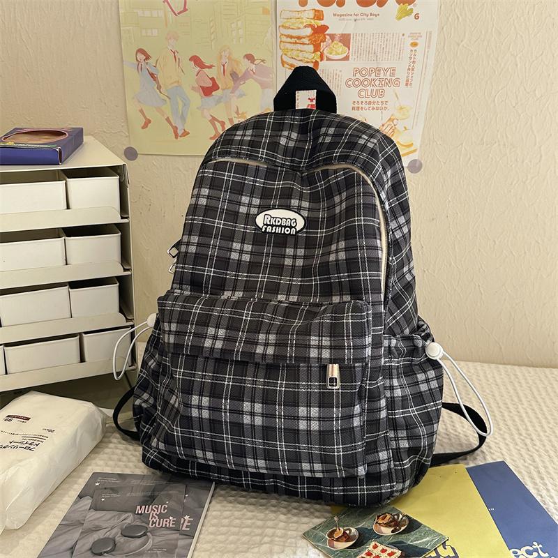 Plecak w kratę w stylu koledżowym dla ucznia gimnazjum, lekki plecak szkolny podróżny o dużej pojemności
