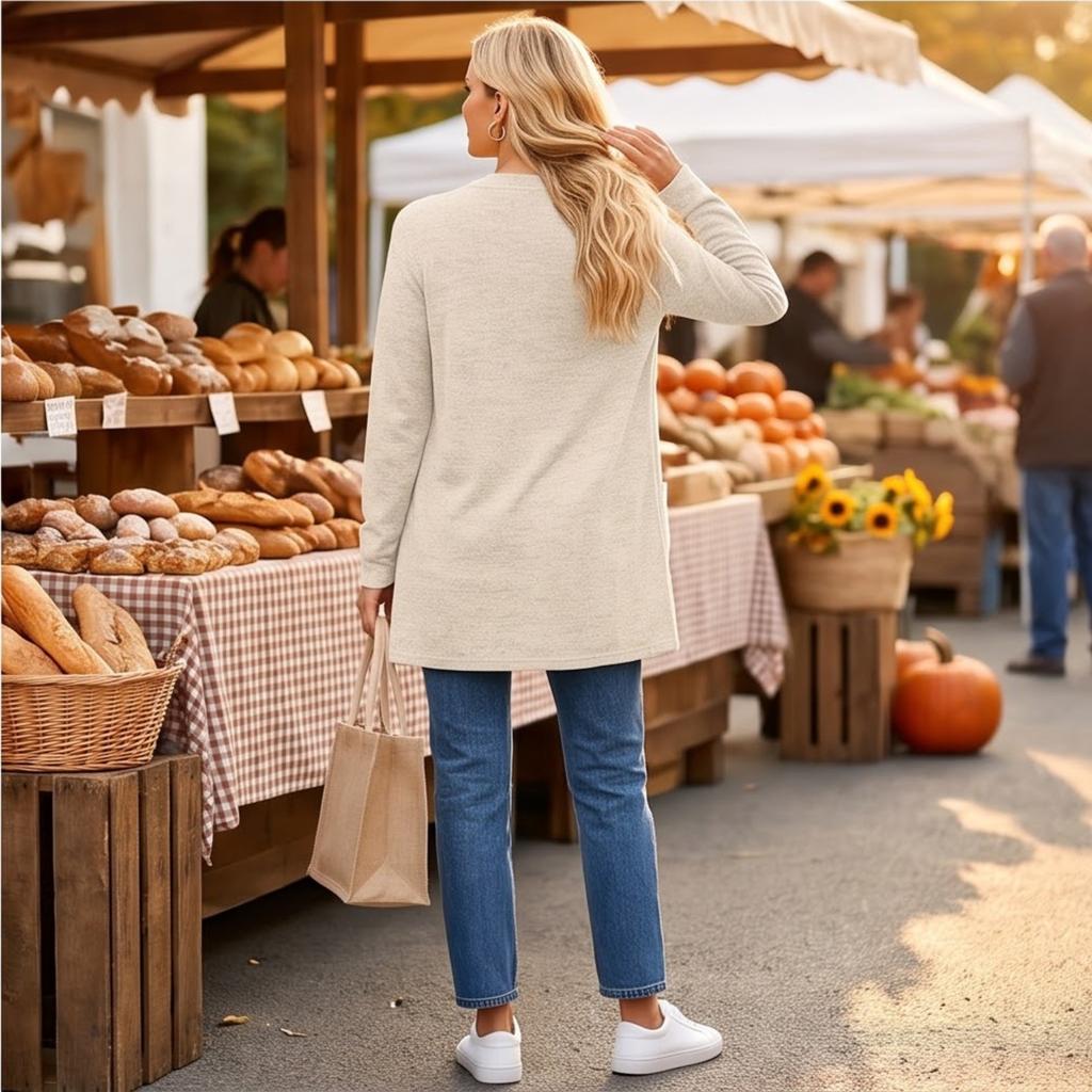 Women's Cardigan Color Long Sleeve with Pockets for Casual Wear