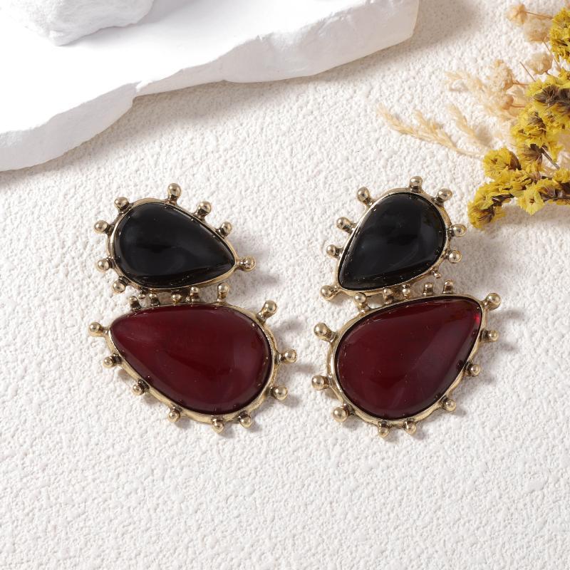 Vintage Resin Dangle Earrings Resin Alloy Irregular Shape Geometric Earrings Sweet Elegant Drop Earrings
