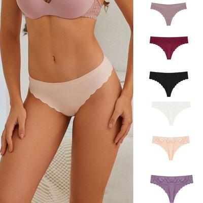 Nahtloses Höschen aus Eisseide für Damen, Spitzenunterwäsche, Unterhose mit gewelltem Rand, atmungsaktives und weiches Höschen, S-XL