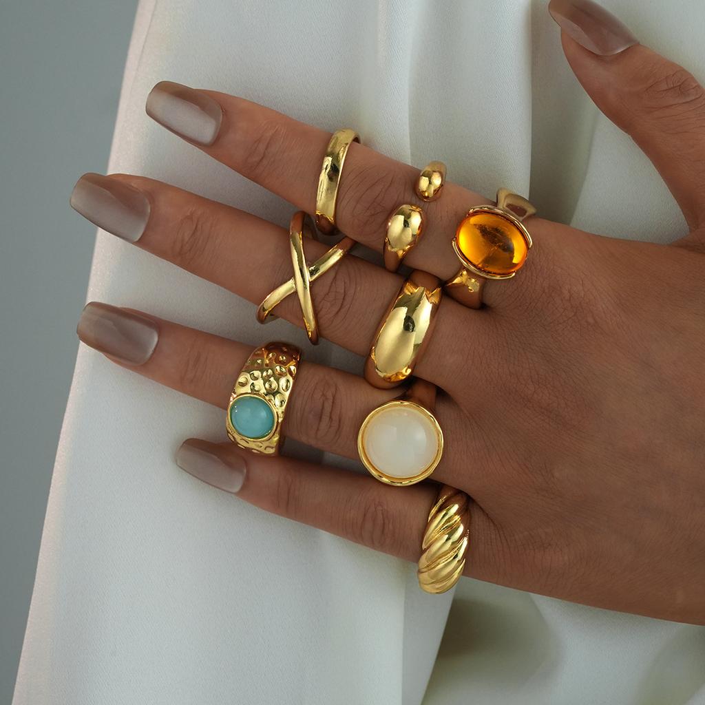 8 Pcs/Set Bohemia Sun Starfish Shell Open Rings for Women Trendy Punk Geometric Gold Color Knuckle Joint Ring Beach Jewelry Gift