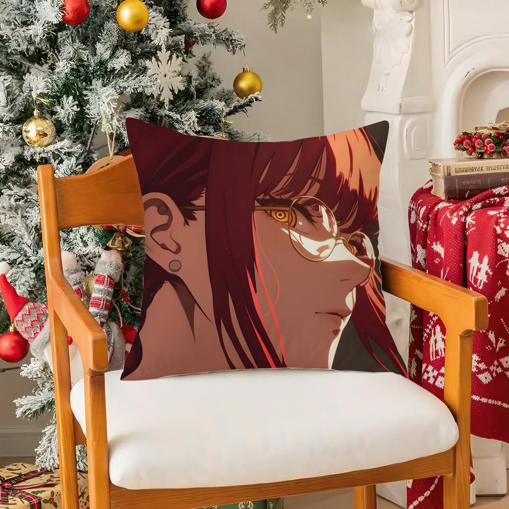 Chainsaw Man Makima-Cartoon Pillow Case Silky Short Plush With Invisible Zipper Dustproof Sofa Cushion Cover For Home Decor