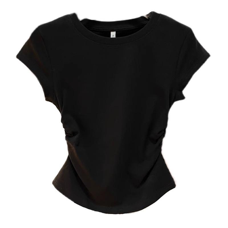Pleated short-sleeved T-shirt women's summer new pure desire spice girl short t-shirt fashion irregular slim slim top