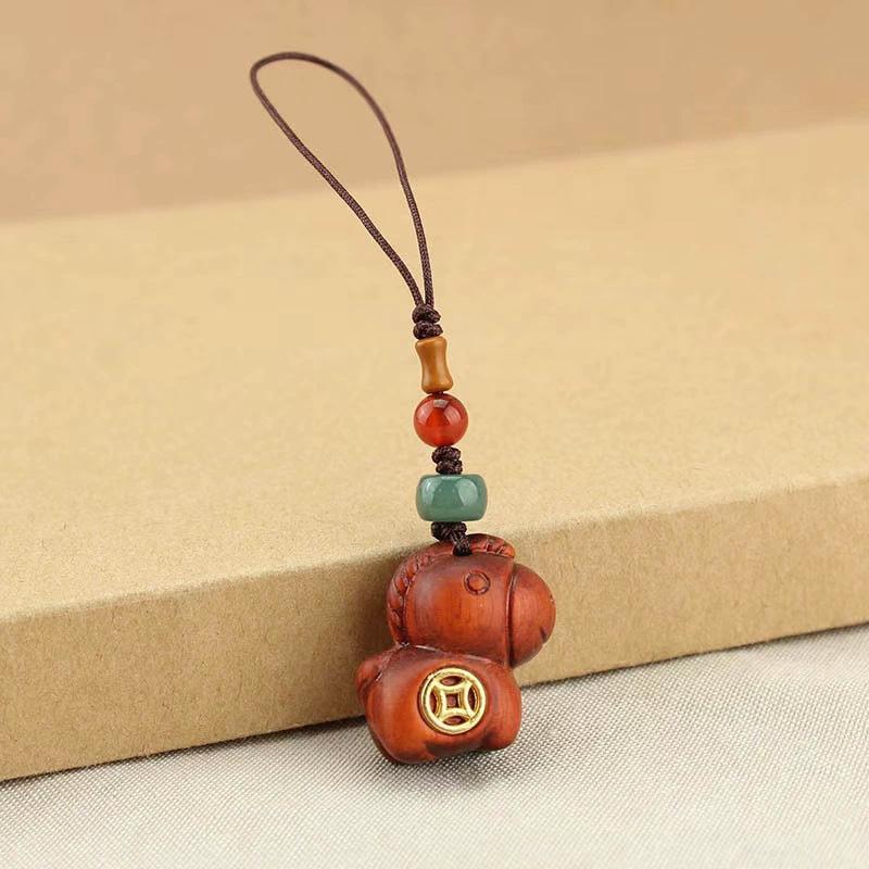 1Pc Car Keychain New Chinese Style Braiding Rope Gift Phone Keychain Creativity Pony Pendant Wood Pendant Coin Decoration