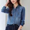Tennis Denim Shirt Women's Long Sleeve Mid-length Spring and Autumn New Old Retro Top