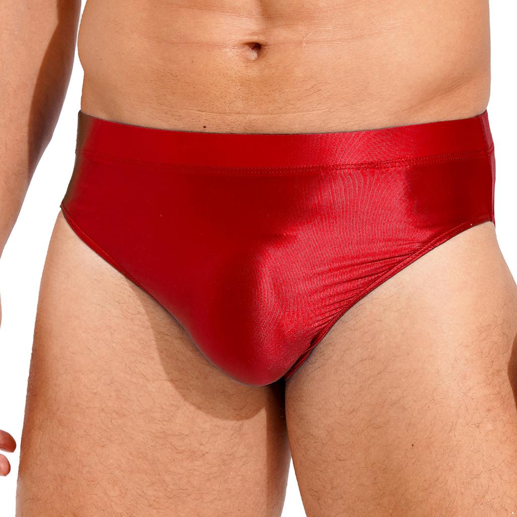 Glänzende High-Waist-Slips für Herren, einfarbig, mit elastischem Bund, Unterwäsche