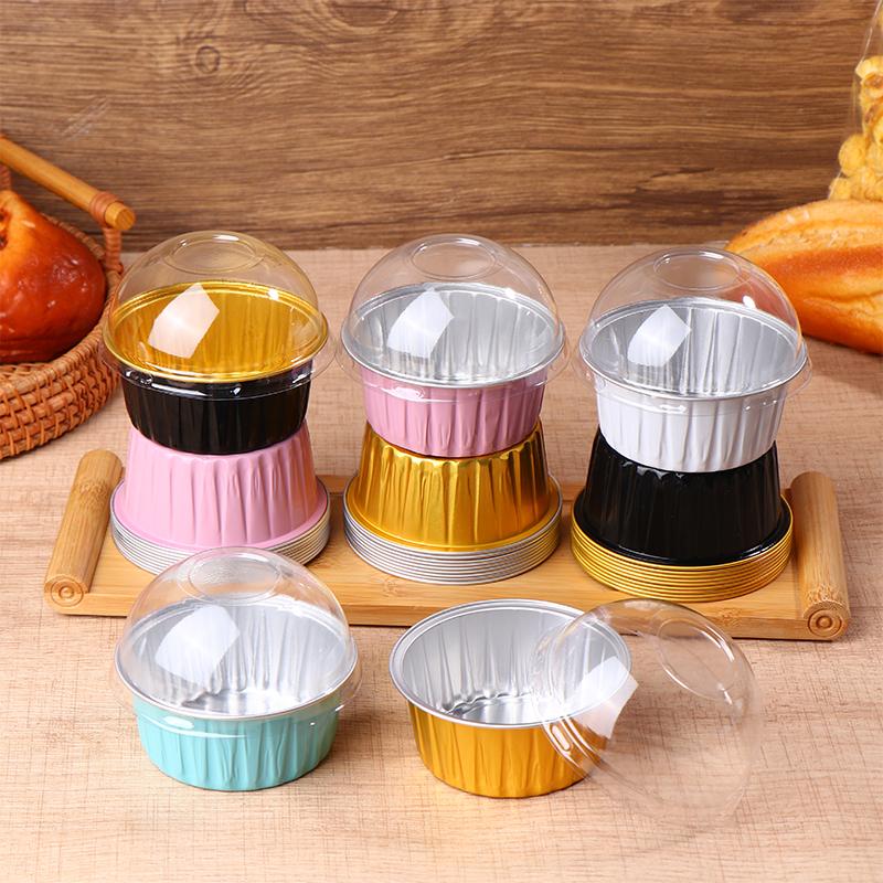 10Pcs 125Ml Ramekins With Dome Lids Aluminum Foil Baking Cups Cupcake Muffin Liners Pudding Dessert Cups For Wedding Birthday