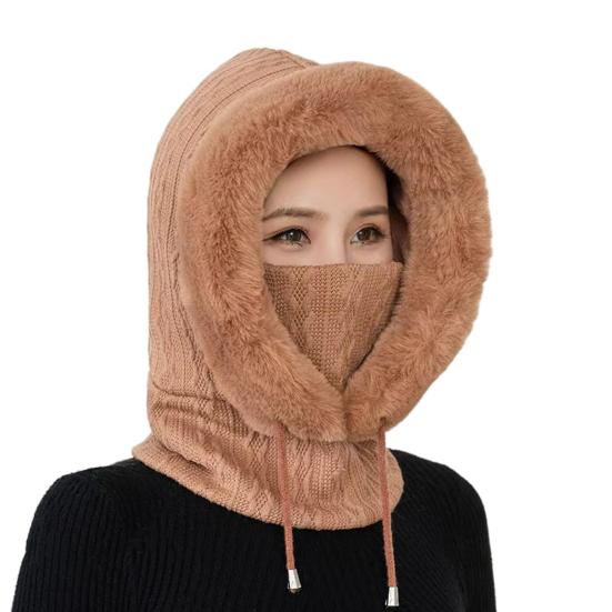 Dámská zimní čepice s integrovanou šálou Silná teplá umělá kožešina Pletená větruodolná Vysoká elasticita Plná ochrana Outdoor Cestování Čepice do chladného počasí