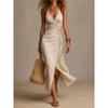 European and American women's clothing, deep V neck cross-cut bohemian holiday style long dress