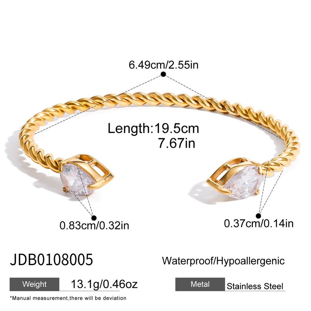 Youthway Luxury Zircon Cuff Bracelet For Women Minimalist 18K Gold PVD Plated Stainless Steel Bangles Fashion Jewelry Gift