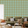 Yellow and blue checkered wallpaper, gold, turquoise and green, 50x1000
