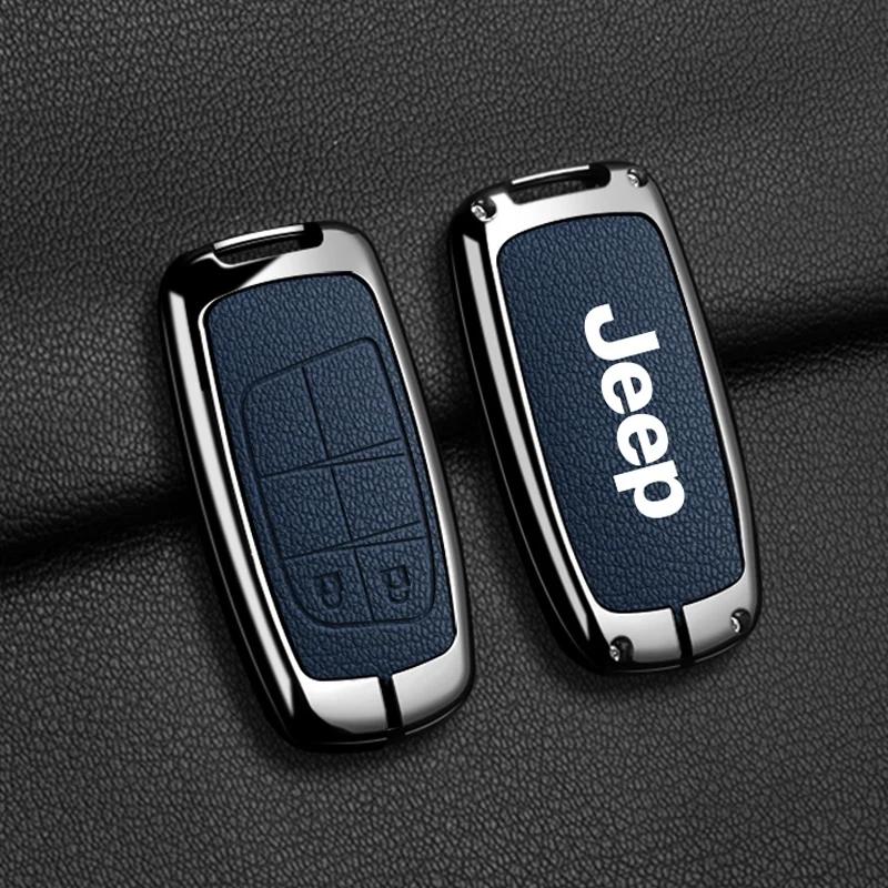 For Jeep High Quality Leather Car Key Case For Jeep Grand Cherokee WK2 KL Wrangler JK Commander Renegade Compass 2018 2022 Ac