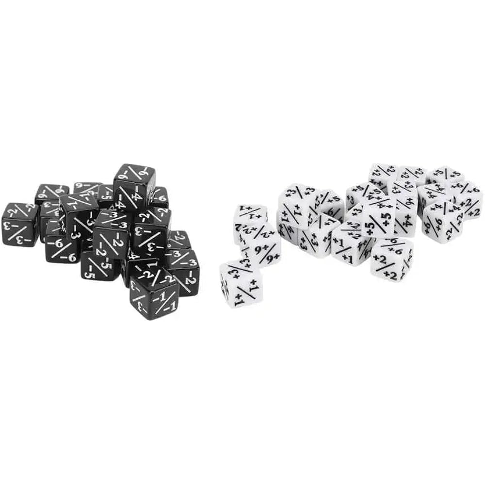 SELECOCO Dice Counter Token Dice 20 Pcs D6 Dice White +1/+1 Black - 1/-1 for 16mm MTG CCG (Plain)