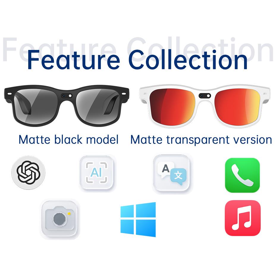 AIMB-G3 Inteligentne Okulary AI Połączenie Bluetooth Kamera Wideo Soczewki Zmieniające Kolor Blokujące Niebieskie Światło Inteligentne Okulary Moda Proste Okulary do Fotografii Ulicznej