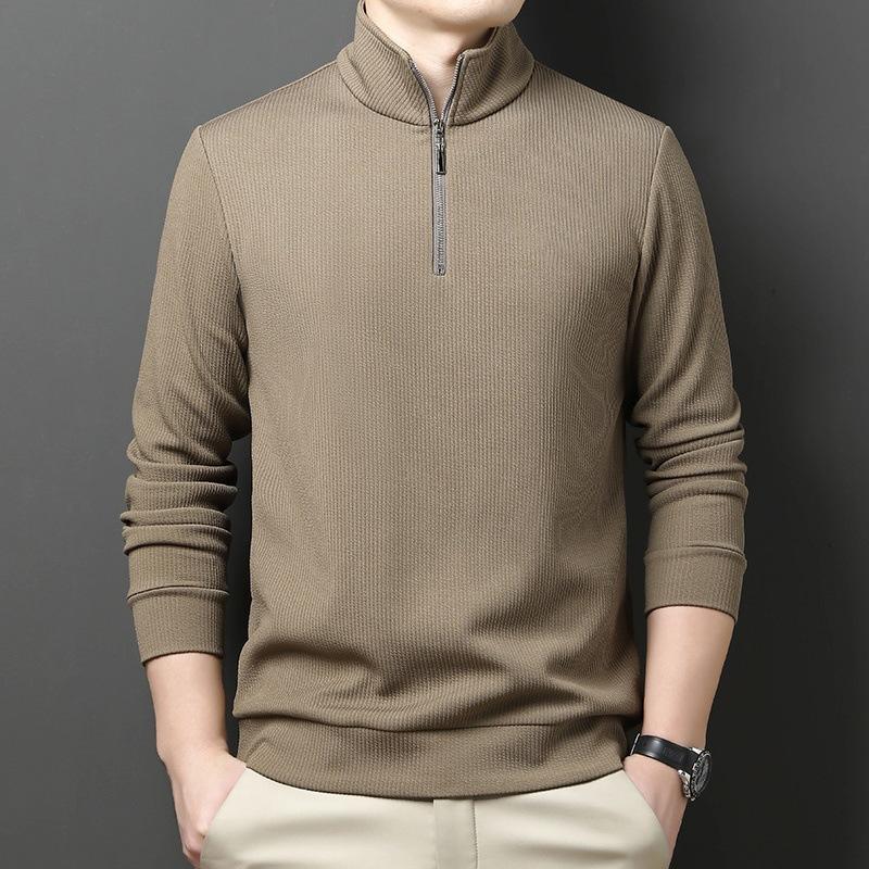 Men'S Top Half Zipper Stand-Up Collar Long-Sleeved T-Shirt Polo Shirt Casual Sweater Top