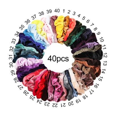 40 Stück Mehrfarbige Scrunchies für Frauen, Samt-Haargummis, Zopfgummis für dickes Haar, keine Schädigung, tolles Geschenk