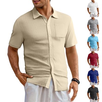 Pánská jednobarevná klasická košile s krátkým rukávem a klopami, sportovně-ležérní top